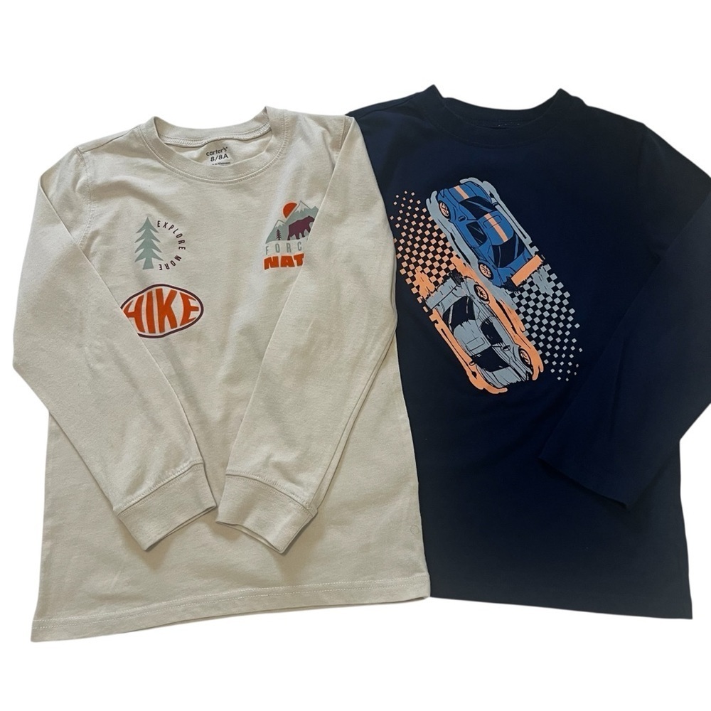 Carter's White and Navy Long Sleeve Tees